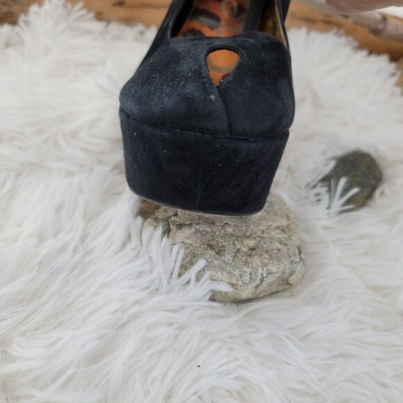 Sam edelman black suede leather peep toe platform heels - Picture 15 of 16